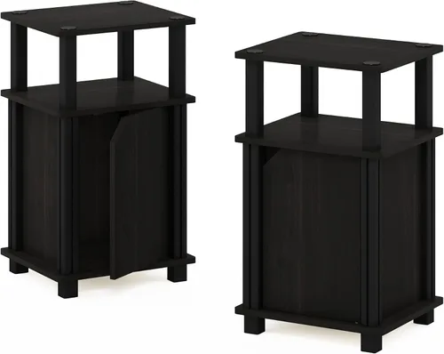 Miniatura 16 de Furinno JUST - Mesita lateral de 3 niveles con tubo giratorio N, estante abierto, mesita de noche con esquina curva redonda, mesita de cama, fácil