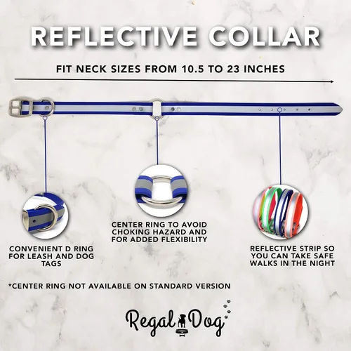 Miniatura 5 de Regal Dog Products Collar de perro reflectante negro pequeño con placa de nombre grabada personalizada y anillo central resistente Collares