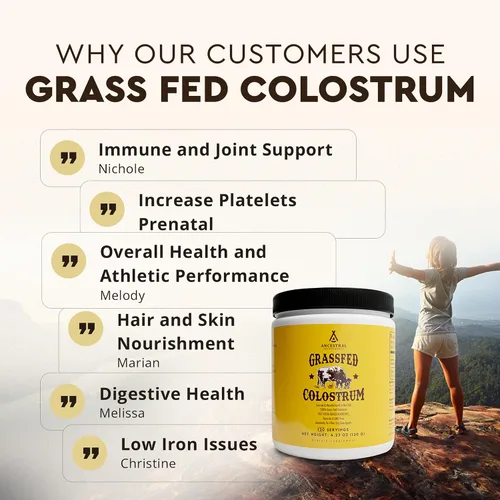 Miniatura 7 de Ancestral Supplements Polvo de Calostro Bovino - Alimentado con Hierba, Liofilizado, Apoyo Inmunológico y Salud Intestinal, 120 Porciones