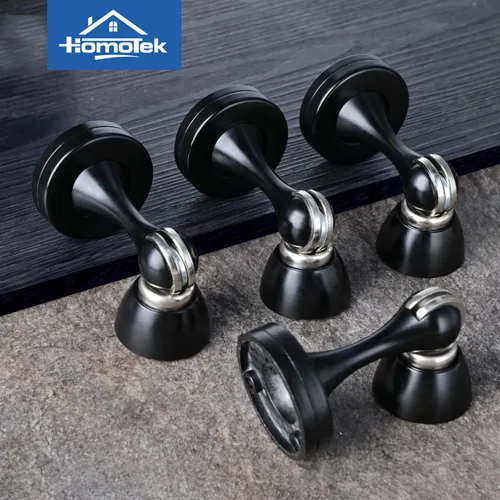 Miniatura 4 de HOMOTEK Paquete de 2 topes magnéticos para puerta, tope magnético para puerta, resistente punta de zinc y goma, soporte magnético para puerta, Negro