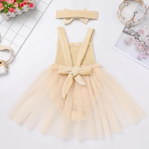 Miniatura 3 de ODASDO Conjunto de ropa de 2 piezas para bebé niña para primer cumpleaños con encaje y tutú de tul con diadema, conjunto de ropa de 2 piezas
