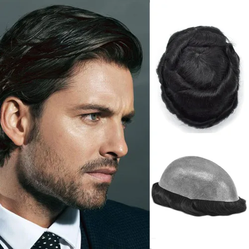 Miniatura 53 de Hair Nature - Tupé para hombres, sistema de repuesto de piezas de cabello humano, unidades de pelo negro con bucle en V de piel fina, 100% cabello