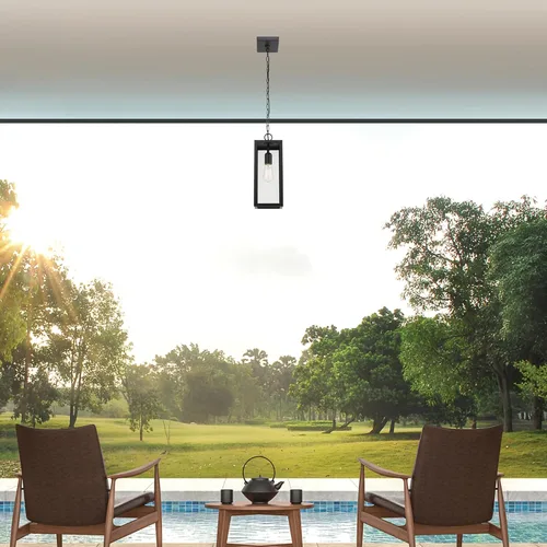 Miniatura 2 de Globe Electric 44773 Colgante de 1 luz para exteriores, negro mate, pantalla de vidrio transparente, enchufe base E26, isla de cocina, cafetería