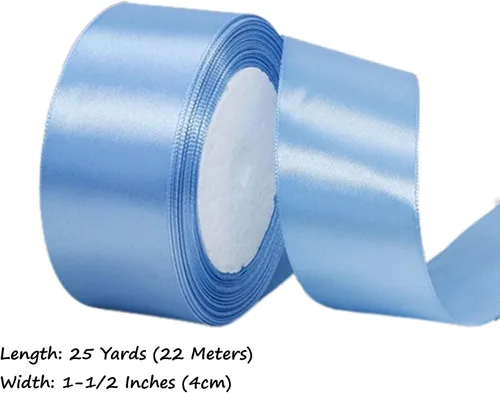 Miniatura 2 de Cinta de satén azul claro de 1-1/2 pulgadas x 25 yardas, cinta de tela de color sólido para envolver regalos, hacer lazos para el cabello, ramos