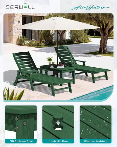 Miniatura 5 de SERWALL Mesa de centro para exteriores con agujero para sombrilla de 1.69 pulgadas, mesa de centro de polietileno de alta densidad para patio, Verde