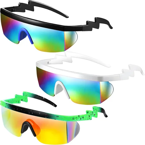 3 pares de gafas de sol retro semi sin montura de los años 80 y 90 con zigzag lentes transparentes de color arcoíris para hombres y mujeres