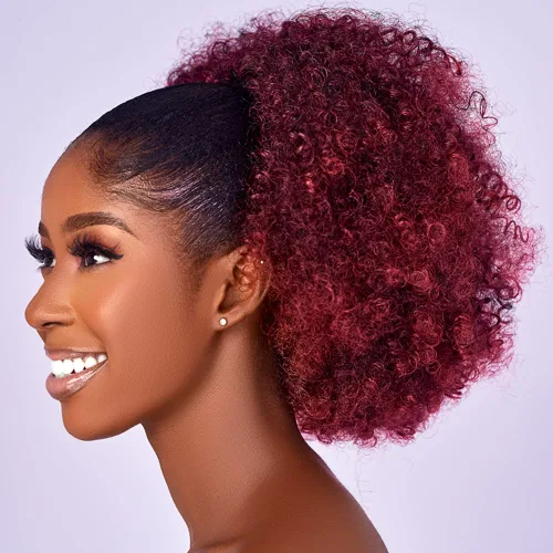Miniatura 4 de Extensión de cola de caballo rizada con cordón Afro Puff para mujeres negras, extensiones de cabello sintético corto afro Kinkys rizado, extensión