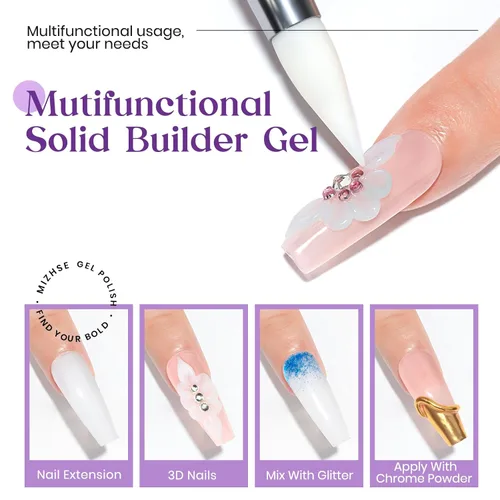 Miniatura 3 de MIZHSE Gel de Construcción Sólido para Uñas, 60g Gel 3D Blanco para Escultura de Uñas, No Pegajoso, Talla Dura, Extensión, Removible en UV LED