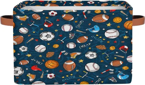 Miniatura 33 de Cesta de almacenamiento pequeña con asas para niños, juguetes de baloncesto, pelota deportiva, cubos de almacenamiento plegables de tela, cesta