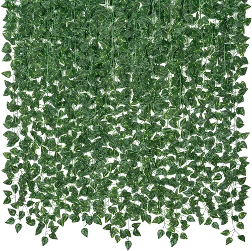 CQURE Paquete de 14 Guirnaldas de Hiedra Artificial de 98 Pies, Enredaderas Falsas Resistentes a los Rayos UV, Hojas de Vegetación, Plantas Falsas