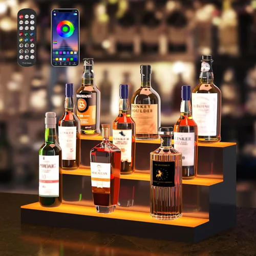 Miniatura 13 de VEVOR Pantalla de botella de licor con iluminación LED, 2 niveles de 30 pulgadas, compatible con USB, estante iluminado de bar para el hogar