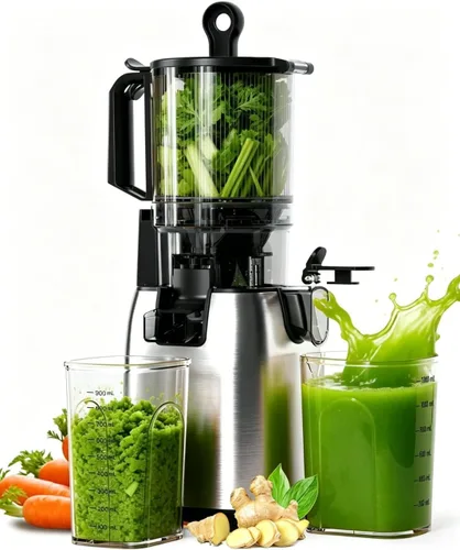 Exprimidor de prensa en frío exprimidor lento con base de acero inoxidable, canal de alimentación de 5.4 pulgadas de ancho, máquinas exprimidoras
