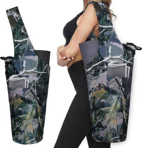 Bolsa de esterilla de yoga impresa a la moda con bolsillo lateral grande y bolsillo con cremallera, bolsa larga de yoga que se adapta a la mayoría