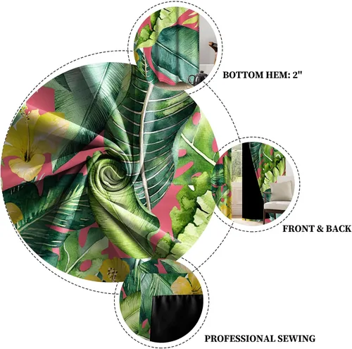 Miniatura 5 de Renaiss Cortinas de plantas tropicales, hojas de palma verdes y flores amarillas, cortinas opacas con ojales en la parte superior, 45 pulgadas