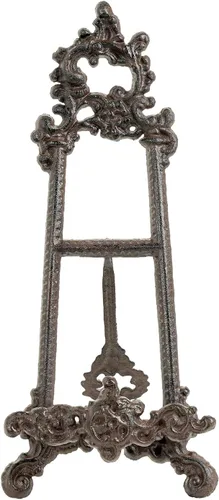 Sungmor Soporte vintage para libros de cocina de hierro fundido, pequeño caballete adornado, soporte de flor de lis, soporte de mesa marrón antiguo