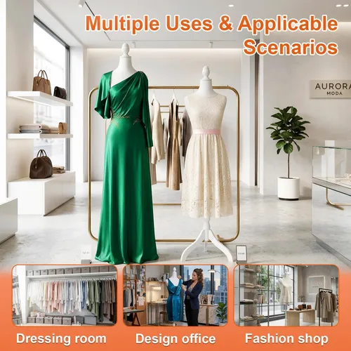 Miniatura 8 de Maniquí de maniquí femenino con soporte de trípode de madera, 50-63 pulgadas para mujer, altura del cuerpo ajustable para costura, ropa, joyería