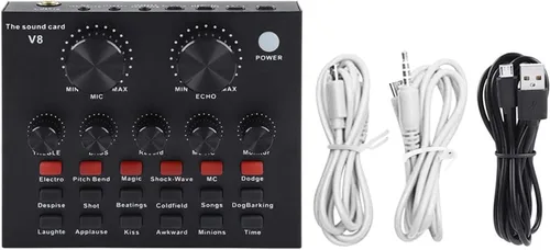Miniatura 3 de V8 - Tarjeta de sonido en vivo, mezclador de audio USB Tarjeta de sonido externa para micrófono, tarjeta de sonido KTV en vivo, tarjeta de sonido