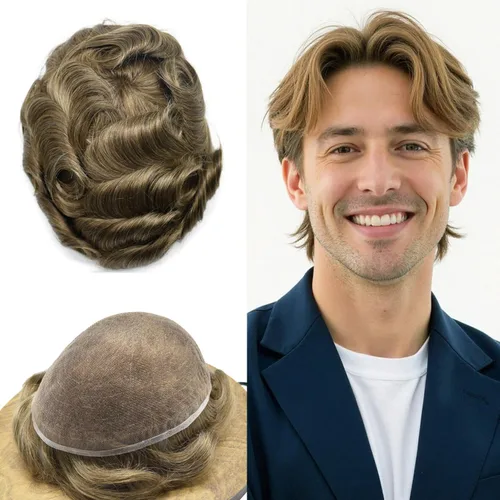 Toupee para hombres Sistema de cabello humano real para hombres Encaje suizo completo para hombre Toupee Lace Hair Piece para hombres Sistema de