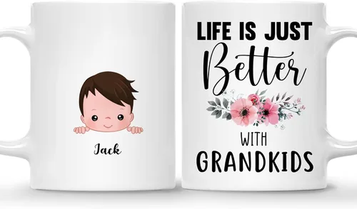 Gossby Taza personalizada Life is Better With GrandKIDS (1 niño), taza personalizada de regalo para abuelos con avatares de nietos, nombres, 11