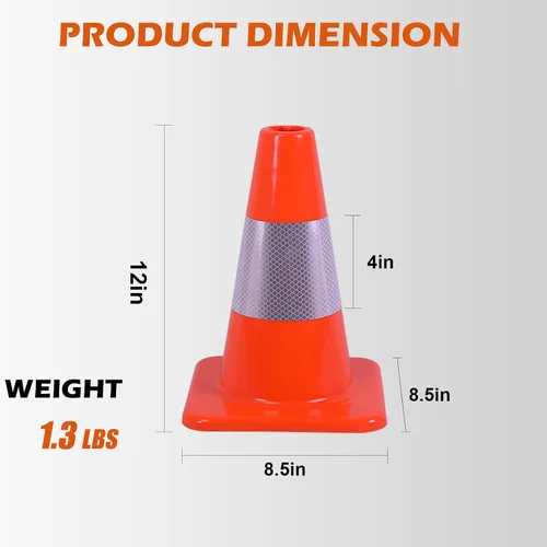 Miniatura 2 de Paquete de 4 conos de tráfico naranjas de 12 pulgadas, conos de seguridad de PVC duraderos con alta visibilidad para estacionamiento, construcción