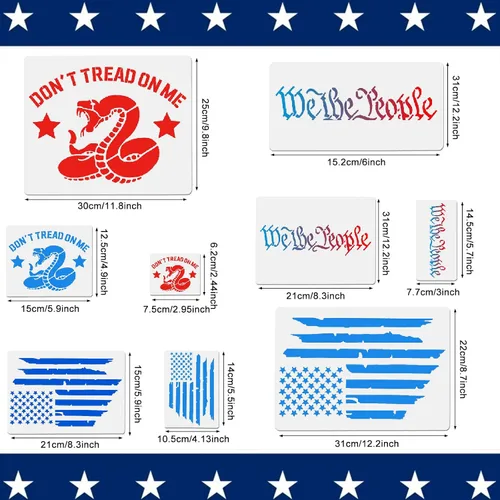 Miniatura 2 de 9 plantillas de bandera estadounidense – We The People & Don't Tread On Me plantillas de trazado reutilizables para adultos, álbumes de tarjetas