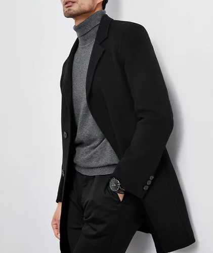 Miniatura 6 de APTRO Gabardina de lujo de longitud completa para hombre, abrigo largo de lana, rompevientos de invierno