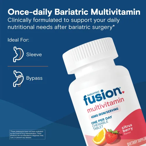 Miniatura 2 de Bariatric Fusion Multivitamínico Bariátrico Una Por Día con Hierro Masticable Sabor a Bayas Cítricas Vitaminas para Bypass Gástrico