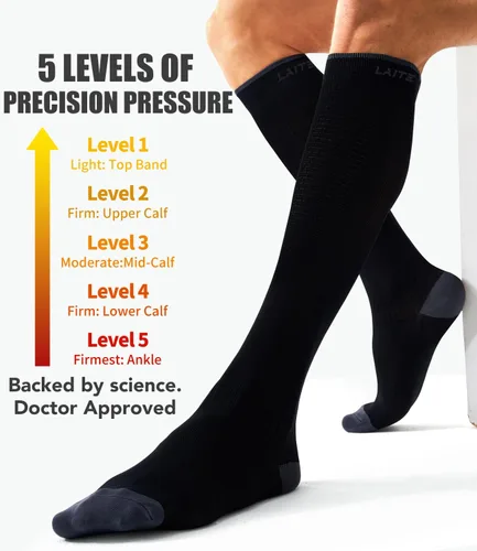 Miniatura 19 de Paquete de 3 pares de calcetines de compresión médica para mejorar la circulación de mujeres y hombres, para correr, hacer deporte y amamantar