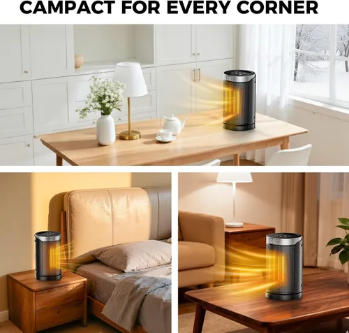 Miniatura 7 de Calentador de espacio de 1500 W para uso en interiores, calentador de cerámica PTC portátil con oscilación de 70°, control remoto, temporizador de 1