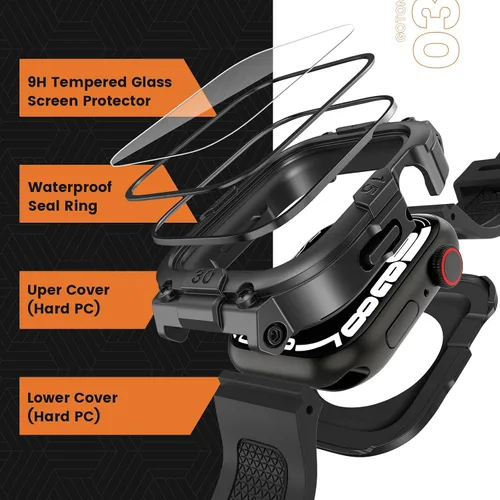 Miniatura 3 de Goton Estuche impermeable 3 en 1 con correa para Apple Watch con protector de pantalla de vidrio templado incorporado de 40 mm, cubierta frontal