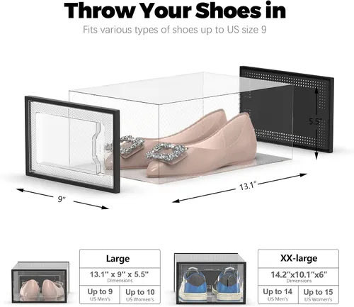 Miniatura 5 de 12 cajas de almacenamiento de zapatos, de plástico transparente apilable, organizador de zapatos para armario, contenedores de zapatos apilables