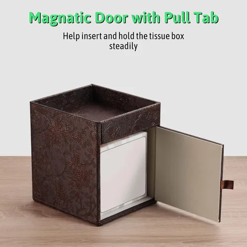Miniatura 5 de Funda para caja de pañuelos, soporte cuadrado de piel sintética con bandeja de almacenamiento superior para baño/encimera/mesita de noche/mesa