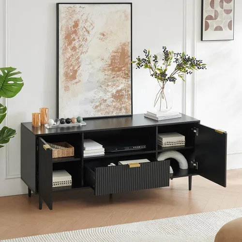 Miniatura 2 de Okvnbjk Soporte de TV negro para TV de 65 pulgadas, consolas de TV para sala de estar, soporte de TV para dormitorio con cajón y almacenamiento