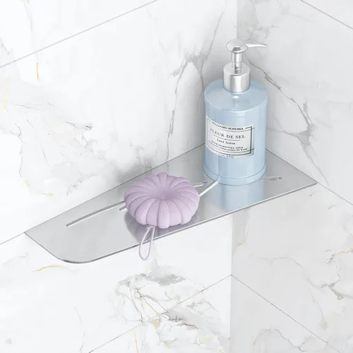 Qeke Estante esquinero de ducha de acero inoxidable 304, estante esquinero de 12 pulgadas, soporte para champú de baño, estante de esquina flotante