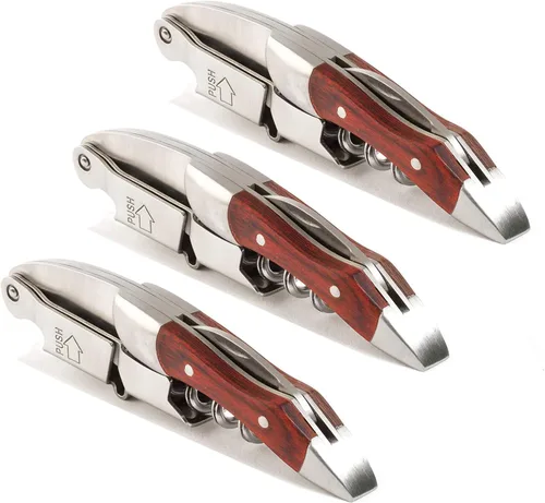 Sacacorchos profesional para camareros - Juego de 3 llaves de vino para camareros, con mango largo de palisandro mango de acero inoxidable, abridor