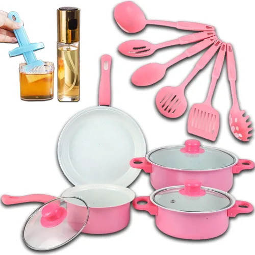 Miniatura 10 de Juego de utensilios de cocina de aluminio antiadherente de 7 piezas, ollas y sartenes, juegos de ollas y sartenes antiadherentes con tapas para Negro