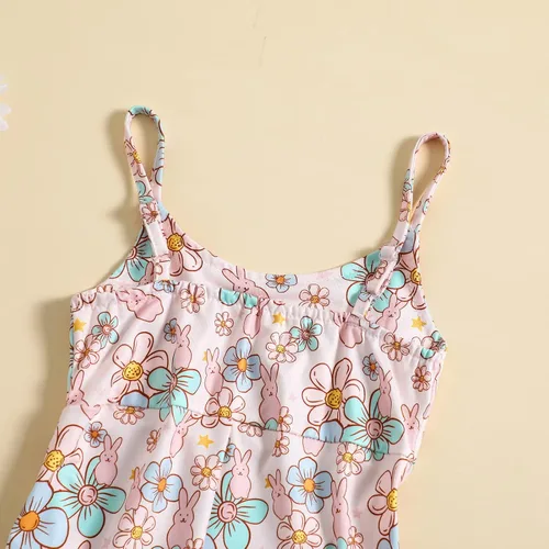 Miniatura 6 de YOKJZJD Traje de Pascua para bebé niña pequeña, sin mangas, overol de conejo, pantalones acampanados, leggings