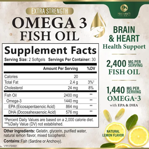 Miniatura 2 de Pastillas de aceite de pescado Omega 3 de 2400 mg – Suplementos de aceite de pescado Omega 3 de triple fuerza – Los mejores ácidos grasos EPA y DHA