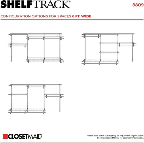 Miniatura 5 de ClosetMaid ShelfTrack - Sistema organizador de alambre para armario, ajustable de 5 a 8 pies, con estantes, barras de ropa, herrajes, acero Cromo