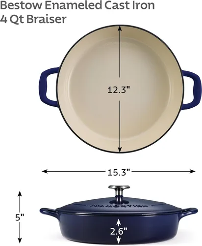 Miniatura 3 de Tramontina Bestow Sartén Braseadora de Hierro Fundido Esmaltado con Tapa, 4 cuartos, Azul