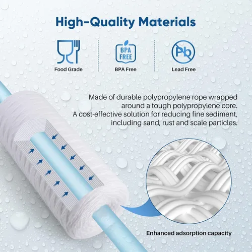 Miniatura 5 de PUREPLUS Filtro de sedimentos para heridas de cuerda para toda la casa de 25 micrones, 10 x 4.5 para agua de pozo, cartucho de repuesto para 84637