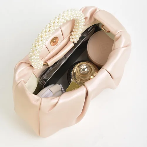 Miniatura 3 de Valleycomfy Bolsos de mano de noche con perlas para mujer, de cuero suave, fruncidos, cruzados, bolsa de hombro para fiestaboda