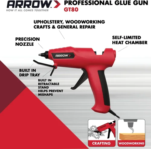 Miniatura 7 de Arrow Fastener GT80 - Pistola de pegamento profesional resistente para manualidades, decoración, tapicería ligera, reparación general del hogar