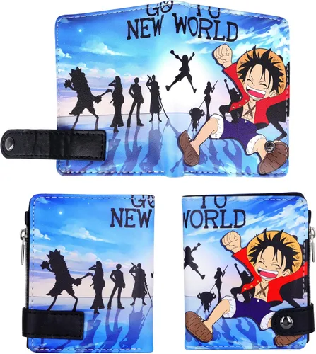 Miniatura 4 de Cartera corta de piel sintética de viaje con bolsillo para monedas con cremallera, Luffy B, Casual