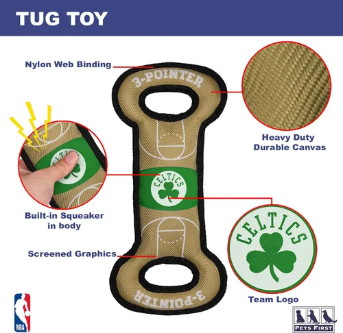 Miniatura 3 de Pets First NBA Boston Celtics - Juguete de nailon resistente para mascotas con costuras de doble ribete y chirriador interior, talla única, CEL-3030