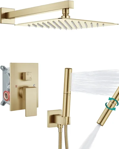 Miniatura 21 de Aolemi - Sistema de ducha con cabezal de lluvia y grifo de mano montado en la pared, juego completo de accesorios de ducha de alta presión