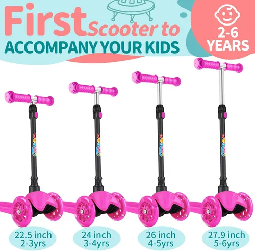 Miniatura 2 de BELEEV Patinete A1 para niños de 2 a 6 años, patinete de 3 ruedas para niños pequeños, niñas y niños, ruedas que se iluminan, altura ajustable, Rosa