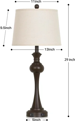 Miniatura 7 de CINSARY Lámpara de mesa marrón alta de 29", lámpara de noche con control táctil regulable en 3 vías con USB A+C y toma de corriente AC