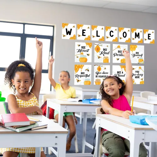 Miniatura 9 de Decorably 15 carteles de bienvenida con temática de abejas para aulas, escuela primaria, secundaria, inspirador, laminado mate con diseño vibrante