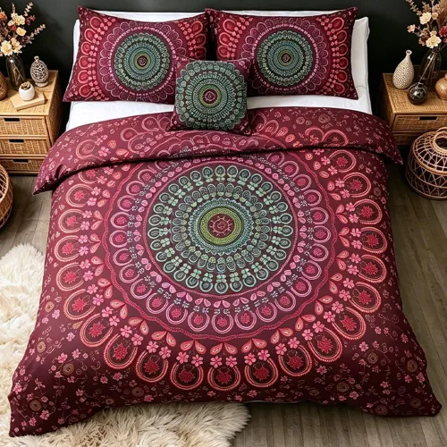 Miniatura 10 de Juego de funda de edredón bohemio de microfibra individual, juego de ropa de cama floral de retazos artesanales, estilo rústico moderno